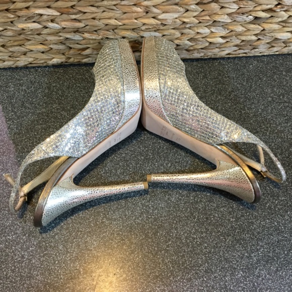 Jimmy Choo Silver “Nova” Peep Toe Heels - Picture 12 of 16